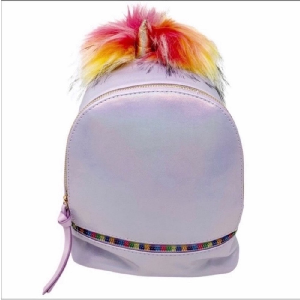 UNDERONESKY Iridescent Fuzzy Unicorn Backpack Bag NEW purple